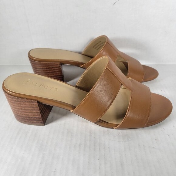 Talbots Women Tilly Nappa Work Casual Tan Leather Block Heel Sandals Size 9M - Picture 1 of 6